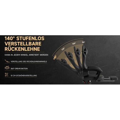 Fauteuil Gamer Cuir PVC, Chaise de Bureau Ergonomique avec Repose-Pieds, Siège de Gaming Massant, Capacité 150 kg, Noir (1/5)