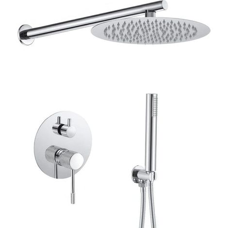 Conjunto de ducha empotrada a pared monomando TRAPA cromado Ø 30cm (1/3)