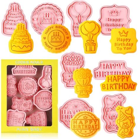 Set di 8 timbri per biscotti di compleanno - Ideali per decorare torte fai da te