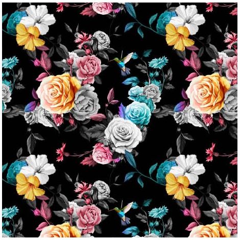 Tela Oxford decorativa para exteriores con motivo de rosas sobre fondo negro I DR008 (1/5)
