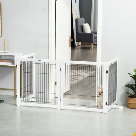 Hunde-Sicherheitsbarriere 4-teilig aus Holz und Stahl, 305 x 35,5 x 82 cm, weiß HAVRYA (1/4)