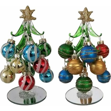 TrAdE Shop Traesio - Decorazione Natalizia Albero Di Natale 15cm In Vetro Con Palline Per Addobbi Casa Vetrine - (1/3)
