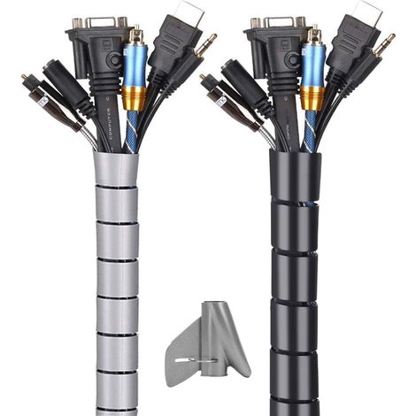 Elkuaie Cable Organization - Manchon de câble - Matériau PE flexible pour ranger ou cacher les câbles - 2 pièces - Noir et Gris (1/5)