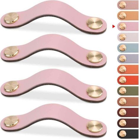 Poignées de meubles en cuir, boutons de porte d'armoire, boutons de tiroir en cuir, poignées vintage pour armoires, coiffeuses, cuisine et salle de bain (rose, 96 mm) (1/5)