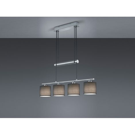 LED Pendelleuchte 4-flammig Grau höhenverstellbar mit Stoffschirmen, B: 80cm (1/5)