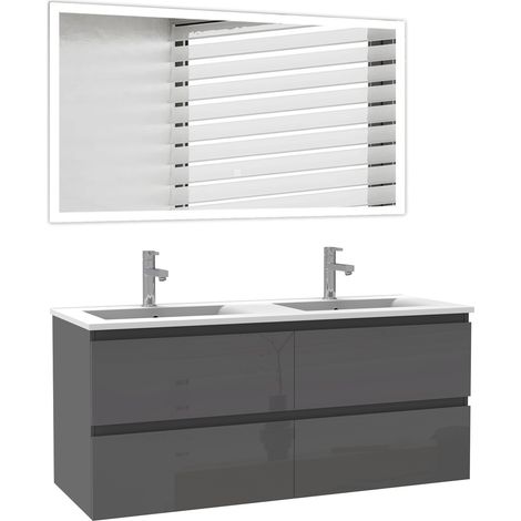 Ocean Ensemble de Meuble salle de bain 120cm anthracite Haut Brillant, miroir led (1/5)