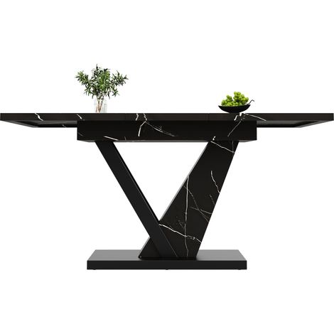 Esstisch Ausziehbar für 4-6 Personen mit Erweiterungsplatte, aus MDF und Metall, 120-160 x 75 x 75.5 cm, Schwarz (1/5)