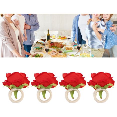 Set mit 4 rosa Serviettenringen, künstliche blumenförmige Serviettenklammern für Hoteltische, Serviettenringe im Westernstil, rot (1/5)