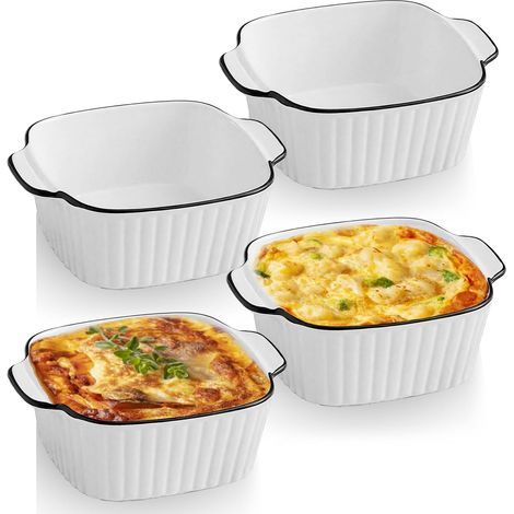 Lot de 4 petits plats à gratin en céramique pour lasagnes, petits plats à gratin pour four, friteuse à air chaud, four à micro-ondes (blanc, 14,5 x 11,5 x 5,5 cm) (1/5)