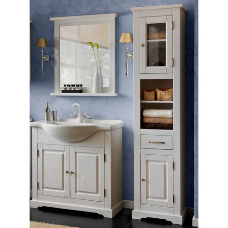 Ac-Deco – Ensemble de meubles de salle de bain en bois blanc – 85 cm – Meuble sous-vasque avec miroir et armoire – Dimensions optimisées pour petits espaces