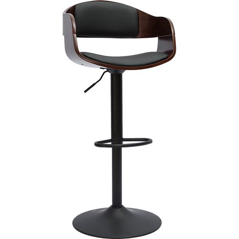 Sgabello da bar design regolabile nero e legno scuro EUSTACHE (1/4)