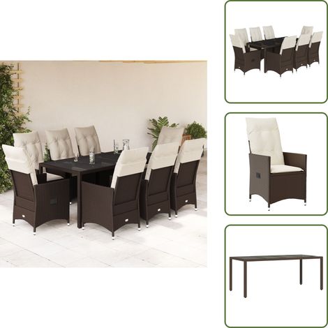 Ensemble à manger de jardin et coussins 9 pcs marron poly rotin - Salon De Jardin - Mobilier De Jardin - Set Salon De Jardin - Table De Jardin - Chaises De Jardin
