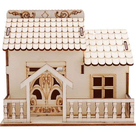 Miniatur-Villa-Münzaufbewahrungsbox, Spardose, Hausmodell, Heimdekoration, Nachtlicht, Neuheit für Kinder, Holzfarbe (2) (1/5)