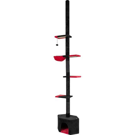 Árbol para gatos gótico ajustable 245-300 cm con 5 niveles adecuado para espacios pequeños fabricado en MDF negro y rojo 200017235