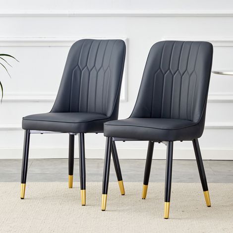 Set di 2 sedie da pranzo 43 x 41,5 x 89 cm, sedie ergonomiche da soggiorno in tessuto tecnico con gambe incrociate in metallo, Nero (1/5)