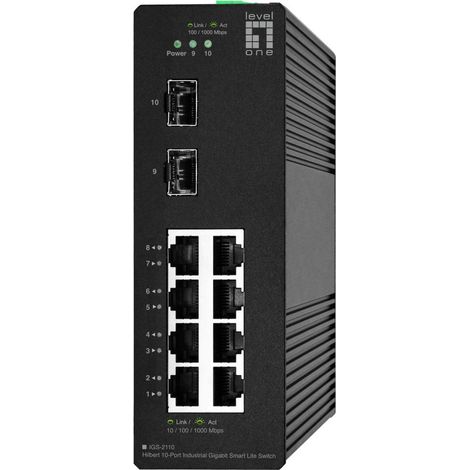 Conmutador industrial Gigabit inteligente Hilbert de 10 puertos, 8 Gigabit RJ45, 2 Gigabit SFP (1/4)