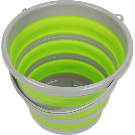 Seau pliable portable en silicone et plastique, grand modèle vert, seau multifonction pour voiture, enfants, pêche en plein air, voyage et usage domestique (1/5)