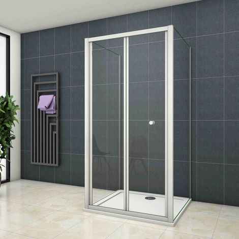 100x70x70x185cm Mampara de ducha cuadrada ,frontal 2 hojas plegables + dos panel fijo lateral Cristal Templado 5mm (1/5)