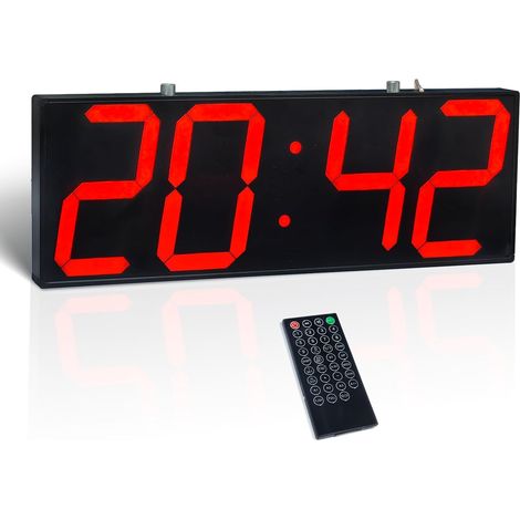 Horloge murale numérique avec affichage double face, grand affichage avec minuterie, température, alarme et affichage de la date, horloge murale suspendue avec chiffres clairs et lumineux (1/5)