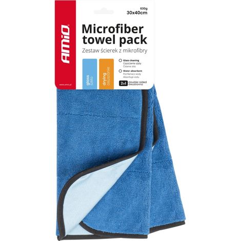 Chiffon microfibre 2 en 1 pour laver, nettoyer les vitres et sécher la voiture, 30 x 40 cm, 2 pièces, 630 g, amio-03747 (1/5)
