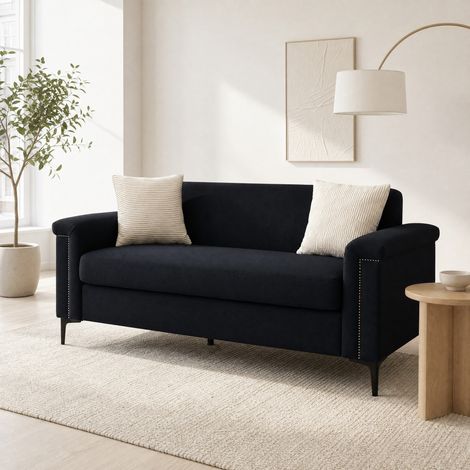 Canapé 2 places 172 cm noir, design compact avec tissu doux et pieds en métal (1/5)