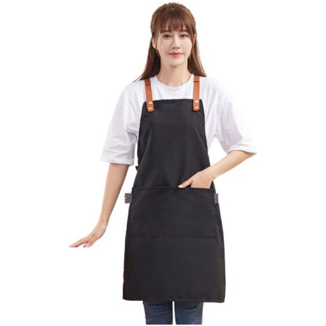 royaluxe-Tabliers de cuisine imperméables, tablier réglable avec poches pour cuisine à domicile, restaurant, jardin, barbecue, école, café, tablier pour chef, boulanger, serveurs (noir) (1/5)