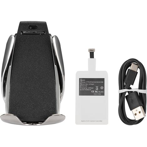 Support de voiture sans fil automatique pour iPhone, chargeur rapide à induction PC+ABS avec finition métallisée (1/5)