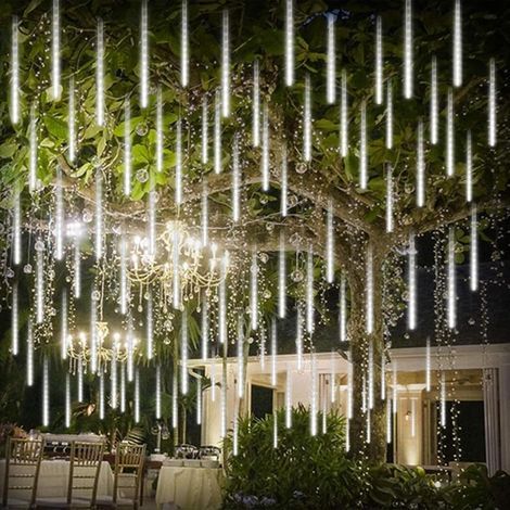 Guirlandes lumineuses de Noël d'extérieur, 144 LED, pluie de météores, 50 cm, 8 tubes, étanches, à brancher, effet glaçons, décorations de Noël pour sapin de Noël (1/5)