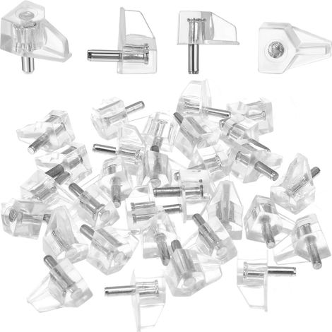 30 pièces Supports de tablette de 3 mm pour étagère en plastique transparent avec broche en acier transparent Supports de broche en plastique pour étagère Épingles de support de tablette de rechange (1/4)