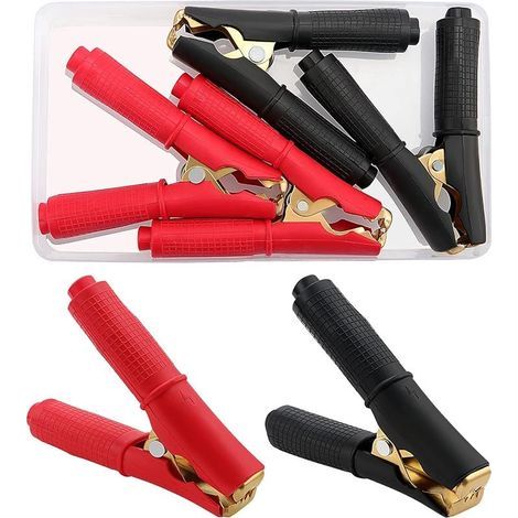 4 Pièces 100A Pinces Crocodiles de Batterie, Pince Voiture Batterie en Cuivre, Pince Demarrage Voiture, pour Chargeurs De Batterie De Voiture (90mm, Rouge + Noir) (1/5)