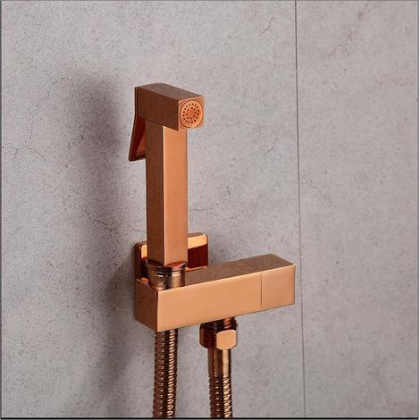 Main Tenu en Bidet pulvérisateur Douche Toilette Kit Bidet Robinet Rose Gold Square Shattaf Pommeau de Douche Pommeau de cuivre Set Jet Bidet Robinet(Rose Gold) (1/5)
