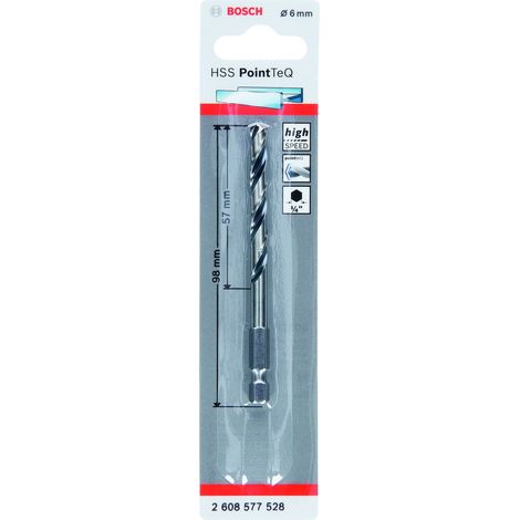 Broca para metal HSS PointTeQ, Hex (6.0 mm)  BOSCH 2608577528