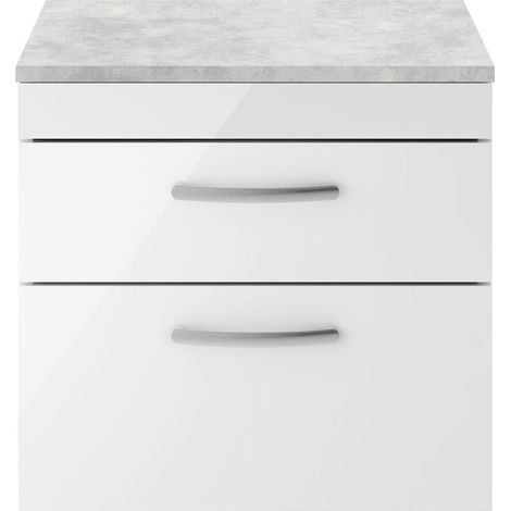 Millwich Contemporary 2 Drawer Wall Hung Vanity Unit with Laminate Black Galaxy Granite Worktop, 600mm