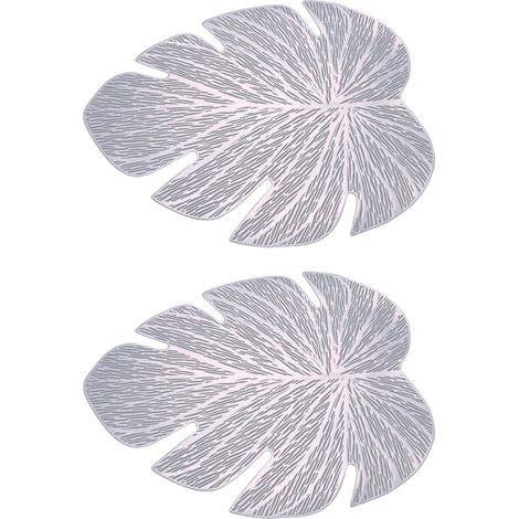 Set de 2 Nappes PVC en Forme de Feuille 36,5x45,5cm - Argenté pour Table de Salle à Manger (1/5)