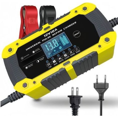 12 V 10 A JauneChargeur de batterie de voiture 12V 10A, chargeur de moto 14,6V 10A, chargeur de batterie compatible avec les batteries au plomb-acide et au lithium. (1/5)