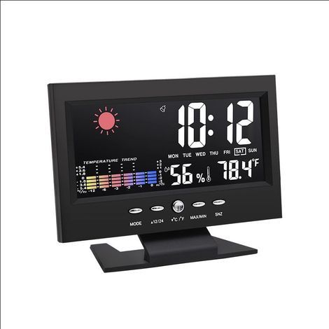 Indoor and outdoor weather station with clock, color digital display, temperature, humidity, calendar and wireless thermometer. (1/5)