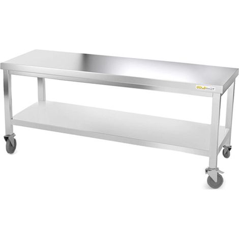 Table de travail en inox soubassement 2000 x 700 mm sur roulettes PREMIUM - GOLDINOX (1/4)