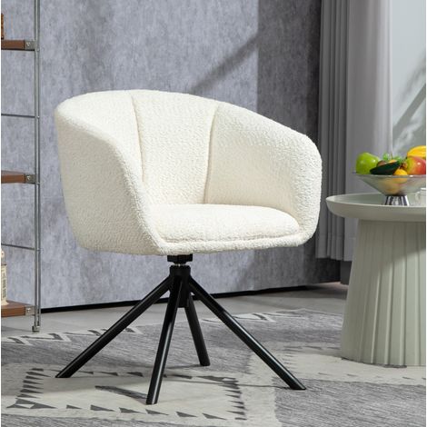 Poltrona girevole lounge in poliestere bianco crema, 58,5 x 59 x 78,5 cm (1/5)