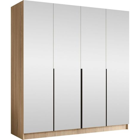 Armario Closico Navor III, Luminoso madera + Negro, 215x200x58cm, Puertas de armario: Con bisagras, Número de estantes: 0