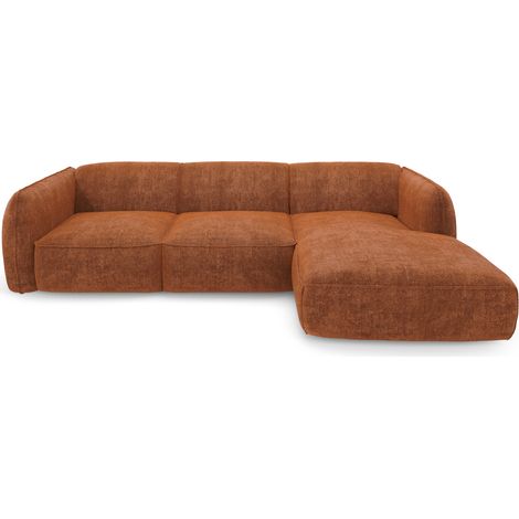 Canapé d'angle droit 5 places en velours tramé terracotta LIVIA (1/5)