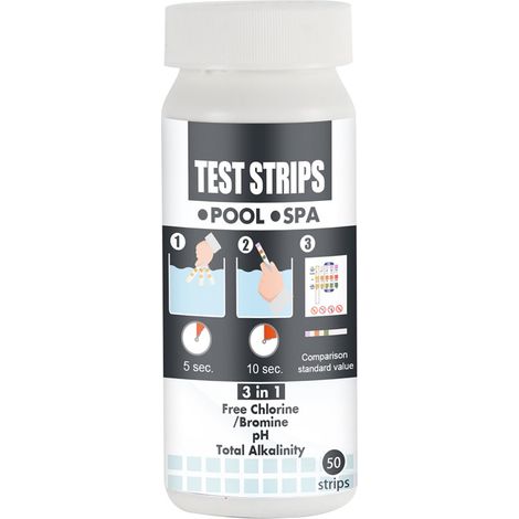Bandes de test pour piscine et spa 3 en 1 : kit d'analyse chimique pour l'eau, entretien précis, 50 bandelettes. (1/5)
