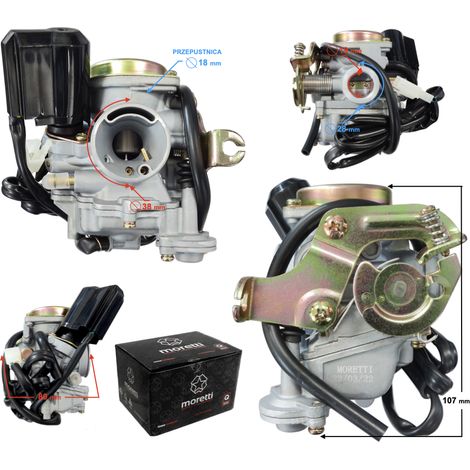 Carburatore Moretti GY6, 50cc 4T, p.18 mm, starter automatico, coperchio in metallo (1/5)