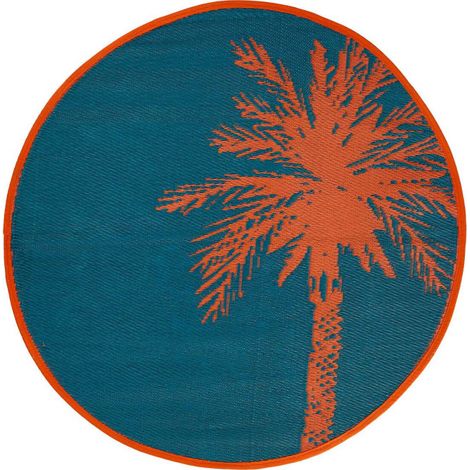 Tapis Déco Palmier "Yucatan" 120cm Bleu Canard (1/2)