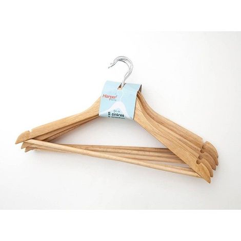Lot De 5 Cintres Bois Avec Barre Cintre5 Harper (1/3)