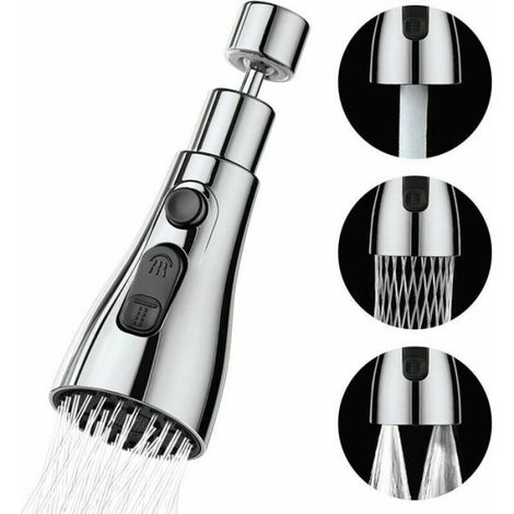 Douchette évier cuisine 360°, 3 modes avec aérateur, mitigeur rotatif, adaptateur universel orientable pour robinet. Label (1/4)