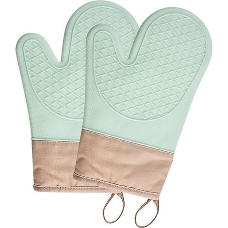 2 manoplas silicona horno, calor, Guantes silicona horno forro algodón colgar, usar horno microondas, verde (1/5)