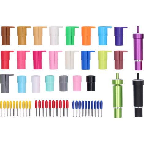 Lot accessoire decoupeuse: 3 porte-lame aluminium, 23 adaptateur stylo ABS, 30 lame carbure tungstene, boitier rangement (1/5)