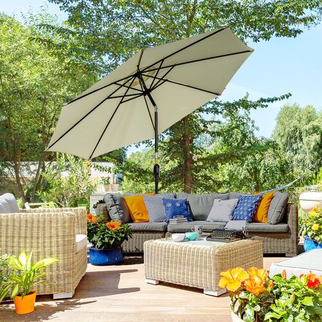 Sombrilla de Jardín Ø295x250 cm con Manivela Parasol Exterior con Mecanismo de Inclinación y Poste Desmontable Beige