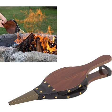 Allume-feu en bois ondulé soufflé à la main, souffleur de cheminée marron, soufflet en bois à grain de bois pour barbecue et camping d'extérieur (1/5)