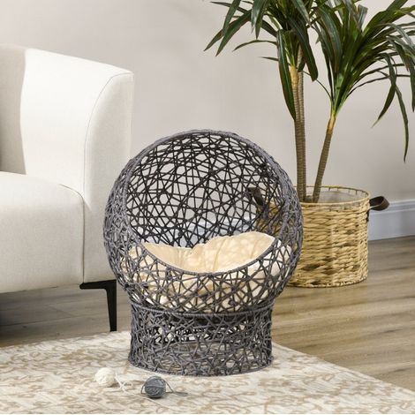 Katzenkorb in Hausform mit Kissen, 2-teilig, 50 x 50 x 60 cm, Anthrazit, OKMYHOME (1/5)